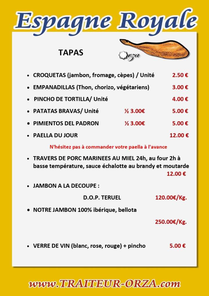 Menu espagne royale Paris.